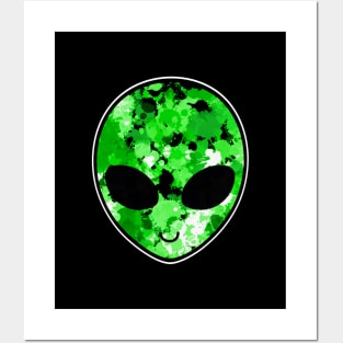 Green Paint Splatter Alien Head Posters and Art